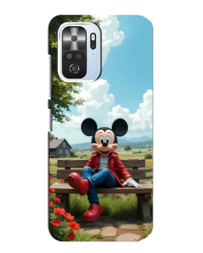 Чехол для Xiaomi POCO F3 с картинкой «Микки на скамейке»