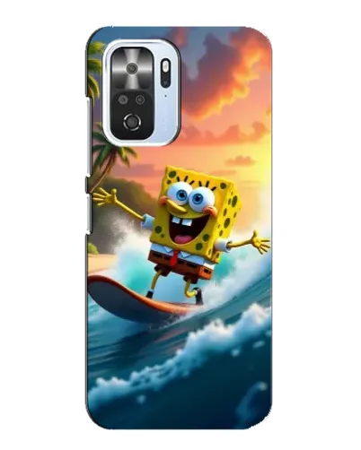 Чехол для Xiaomi POCO F3 с картинкой «Губка Боб серфингист»