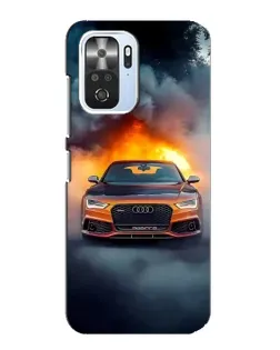 Чехол для Xiaomi POCO F3 с картинкой «Audi в огненном дыму»