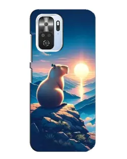 Чехол для Xiaomi POCO F3 с картинкой «Закат солнца с капибарой»