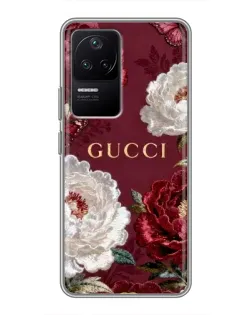 Чехол для Xiaomi POCO F4 (5G) с картинкой «Gucci — бордовые розы»