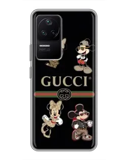 Чехол для Xiaomi POCO F4 (5G) с картинкой «Gucci — герои Disney и монограмма»