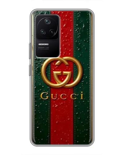 Чехол для Xiaomi POCO F4 (5G) с картинкой «Gucci — фирменная полоса и золото» Чехол для Xiaomi POCO F4 (5G) с картинкой «Gucci — фирменная полоса и золото»