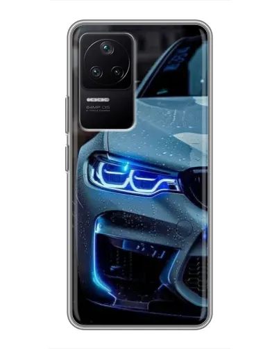 Чехол для Xiaomi POCO F4 (5G) с картинкой «Взгляд BMW с синими фарами» Чехол для Xiaomi POCO F4 (5G) с картинкой «Взгляд BMW с синими фарами»