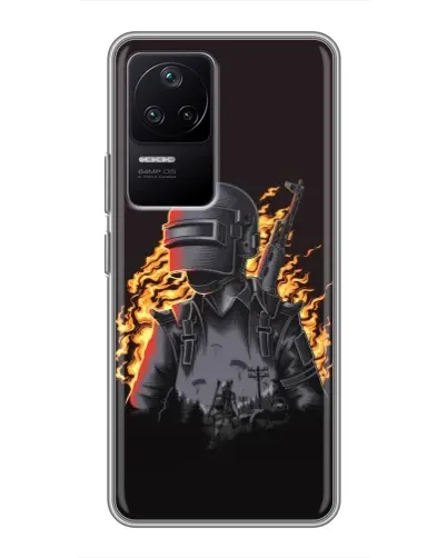 Чехол для Xiaomi POCO F4 (5G) с картинкой «PUBG — огненный силуэт»