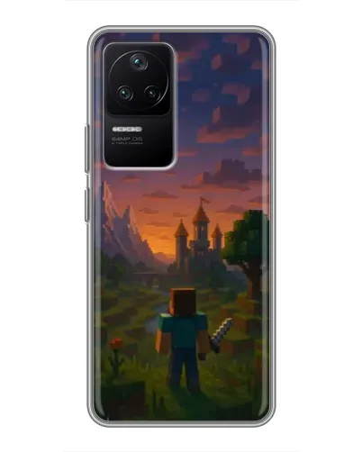 Чехол для Xiaomi POCO F4 (5G) с картинкой «Стив у башни»
