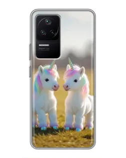 Чехол для Xiaomi POCO F4 (5G) с картинкой «Пара единорогов»