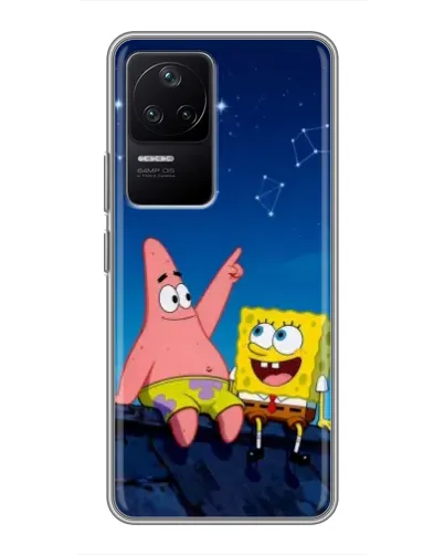 Чехол для Xiaomi POCO F4 (5G) с картинкой «Губка Боб и Патрик ночью»