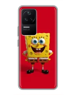 Чехол для Xiaomi POCO F4 (5G) с картинкой «Спанч Боб на красном»