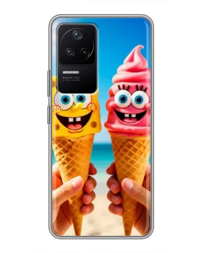 Чехол для Xiaomi POCO F4 (5G) с картинкой «Спанч Боб мороженое»