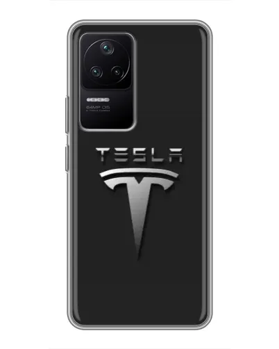 Чехол для Xiaomi POCO F4 (5G) с картинкой «Стальной логотип Tesla» Чехол для Xiaomi POCO F4 (5G) с картинкой «Стальной логотип Tesla»