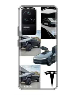Чохол для Xiaomi POCO F4 (5G) з картинкою «Колаж Cybertruck Tesla»