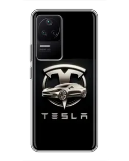 Чохол для Xiaomi POCO F4 (5G) з картинкою «Tesla — срібне авто»