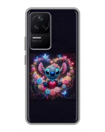 Чехол для Xiaomi POCO F4 (5G) с картинкой «Stitch в цветах»