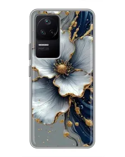Чехол для Xiaomi POCO F4 (5G) с картинкой «Белый цветок и золотой флюид» Чехол для Xiaomi POCO F4 (5G) с картинкой «Белый цветок и золотой флюид»