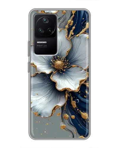 Чехол для Xiaomi POCO F4 (5G) с картинкой «Белый цветок и золотой флюид» Чехол для Xiaomi POCO F4 (5G) с картинкой «Белый цветок и золотой флюид»
