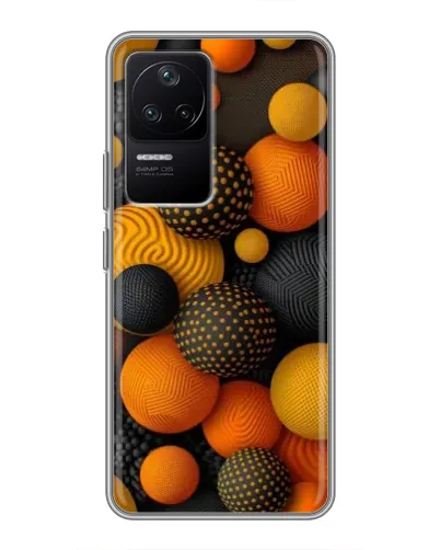 Чехол для Xiaomi POCO F4 (5G) с картинкой «Объемные оранжевые сферы»