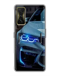 Чехол для Xiaomi POCO F4 GT с картинкой «Взгляд BMW с синими фарами» Чехол для Xiaomi POCO F4 GT с картинкой «Взгляд BMW с синими фарами»