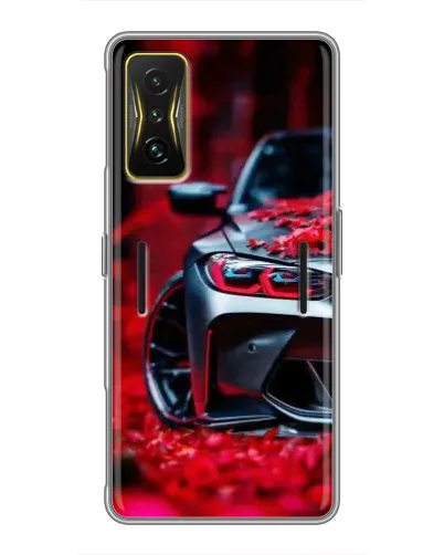 Чехол для Xiaomi POCO F4 GT с картинкой «Спортивная BMW и цветы»