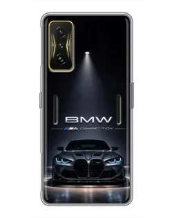 Чехол для Xiaomi POCO F4 GT с картинкой «BMW сквозь ночной город» Чехол для Xiaomi POCO F4 GT с картинкой «BMW сквозь ночной город»