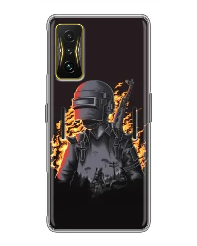 Чехол для Xiaomi POCO F4 GT с картинкой «PUBG — огненный силуэт»