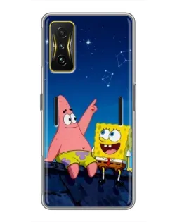 Чехол для Xiaomi POCO F4 GT с картинкой «Губка Боб и Патрик ночью»