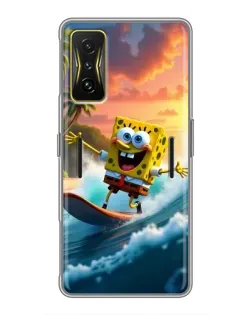Чехол для Xiaomi POCO F4 GT с картинкой «Губка Боб серфингист»