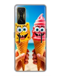 Чехол для Xiaomi POCO F4 GT с картинкой «Спанч Боб мороженое»