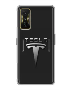 Чехол для Xiaomi POCO F4 GT с картинкой «Стальной логотип Tesla» Чехол для Xiaomi POCO F4 GT с картинкой «Стальной логотип Tesla»