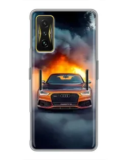 Чехол для Xiaomi POCO F4 GT с картинкой «Audi в огненном дыму» Чехол для Xiaomi POCO F4 GT с картинкой «Audi в огненном дыму»