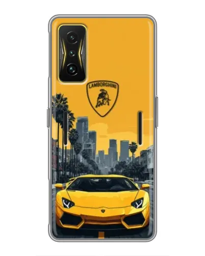 Чехол для Xiaomi POCO F4 GT с картинкой «Желтый Lamborghini город»