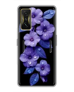 Чехол для Xiaomi POCO F4 GT с картинкой «Фиолетовые цветы с росою»