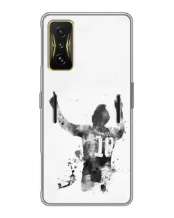 Чехол для Xiaomi POCO F4 GT с картинкой «Черно-белый силуэт Месси»