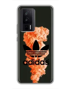 Чехол для Xiaomi POCO F5 Pro с картинкой «Оранжевый дым Adidas»
