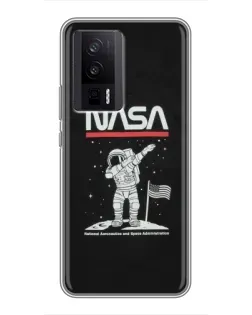 Чехол для Xiaomi POCO F5 Pro с картинкой «NASA — шагаем по Луне»