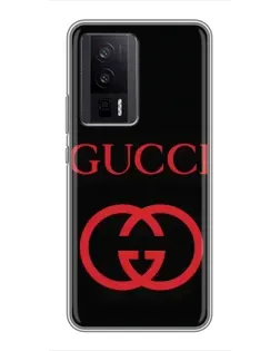 Чехол для Xiaomi POCO F5 Pro с картинкой «Gucci — красный логотип»