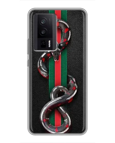 Чехол для Xiaomi POCO F5 Pro с картинкой «Gucci — змея на полосе» Чехол для Xiaomi POCO F5 Pro с картинкой «Gucci — змея на полосе»