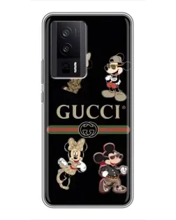 Чехол для Xiaomi POCO F5 Pro с картинкой «Gucci — герои Disney и монограмма»