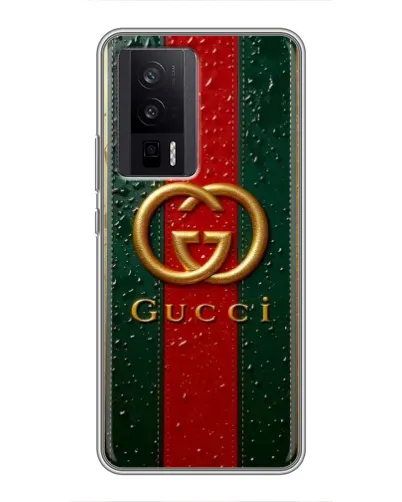 Чехол для Xiaomi POCO F5 Pro с картинкой «Gucci — фирменная полоса и золото» Чехол для Xiaomi POCO F5 Pro с картинкой «Gucci — фирменная полоса и золото»