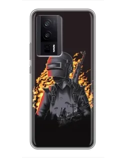 Чехол для Xiaomi POCO F5 Pro с картинкой «PUBG — огненный силуэт»