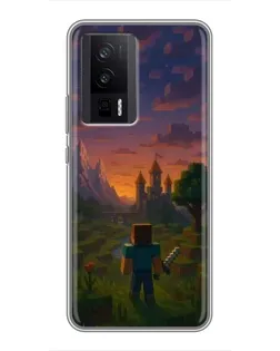 Чехол для Xiaomi POCO F5 Pro с картинкой «Стив у башни» Чехол для Xiaomi POCO F5 Pro с картинкой «Стив у башни»