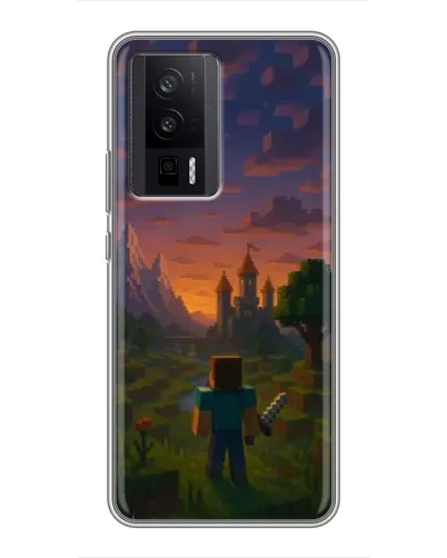 Чехол для Xiaomi POCO F5 Pro с картинкой «Стив у башни» Чехол для Xiaomi POCO F5 Pro с картинкой «Стив у башни»