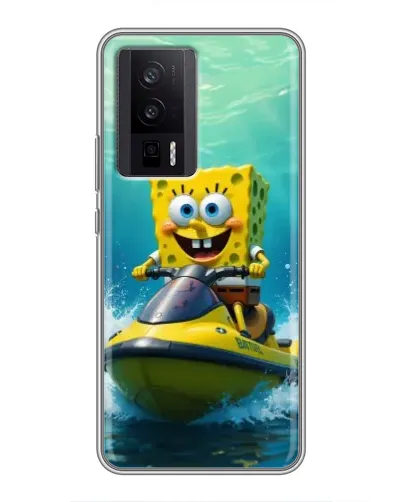 Чехол для Xiaomi POCO F5 Pro с картинкой «Спанч Боб на гидроцикле»