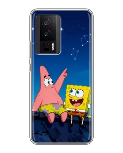 Чехол для Xiaomi POCO F5 Pro с картинкой «Губка Боб и Патрик ночью»