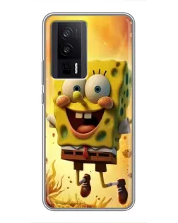 Чехол для Xiaomi POCO F5 Pro с картинкой «Губка Боб прыгает»