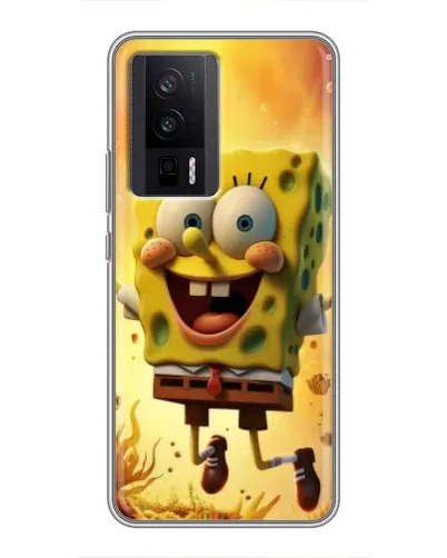 Чехол для Xiaomi POCO F5 Pro с картинкой «Губка Боб прыгает»