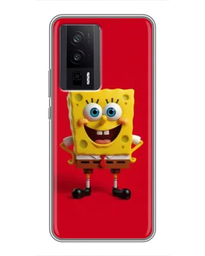 Чехол для Xiaomi POCO F5 Pro с картинкой «Спанч Боб на красном»