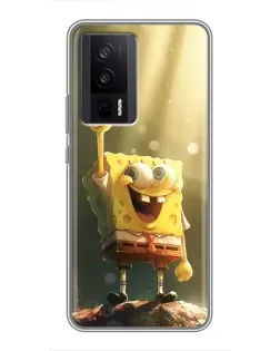 Чехол для Xiaomi POCO F5 Pro с картинкой «Сияющий Спанч Боб»
