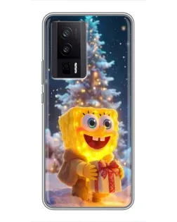 Чехол для Xiaomi POCO F5 Pro с картинкой «Рождественский Спанч Боб»