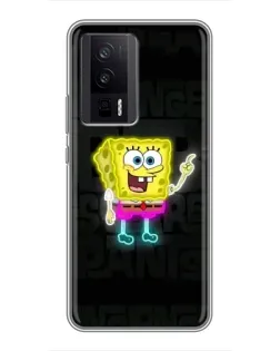 Чехол для Xiaomi POCO F5 Pro с картинкой «Неоновый Губка Боб»